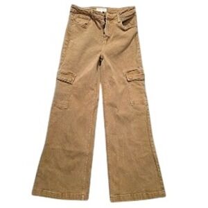 Risen Jeans Tan Cargo Wide Leg Pants High Rise Utility Denim Brown Size 11/30